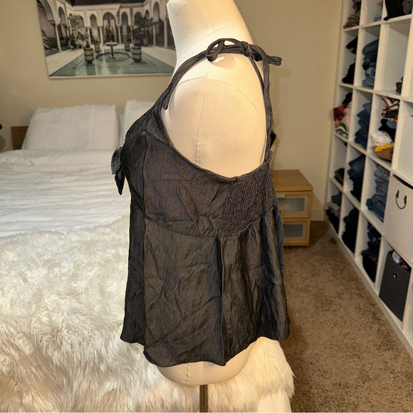 SHEIN | Curve Faux Button Tie Front Straps V Neck Peplum Metallic Tank Blouse - Picture 2 of 13